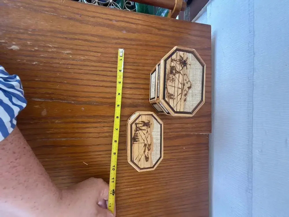 Vintage Philippines Handcrafted Woven Rattan and Bamboo Octagon Trinket Box Set